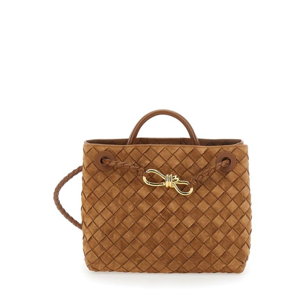 Bottega Veneta Women Small Andiamo Intrecciato 15 Glove Suede Cachemire